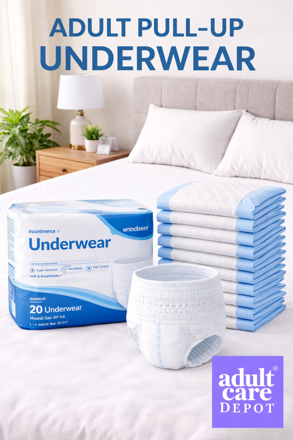Shop adult pull-up underwear diapers designed for comfort, discretion, and reliable incontinence protection. Features include a soft elastic waistband, high absorbency, odor control, and an underwear-like fit for everyday wear.