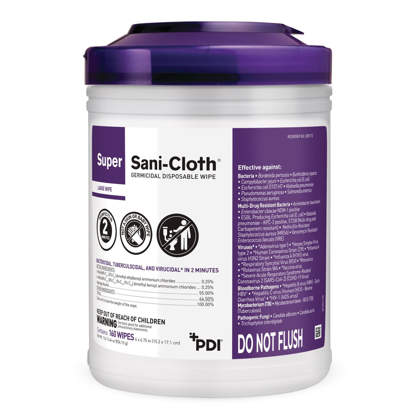 Super Sani-Cloth® Large Germicidal Disinfectant Wipes, Canister, 160 ct (Case of 12)